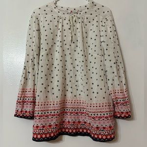 Boden Tops Women’s Boho Red Blue Floral Gauzy Cotton Blouse Tassel Shirt